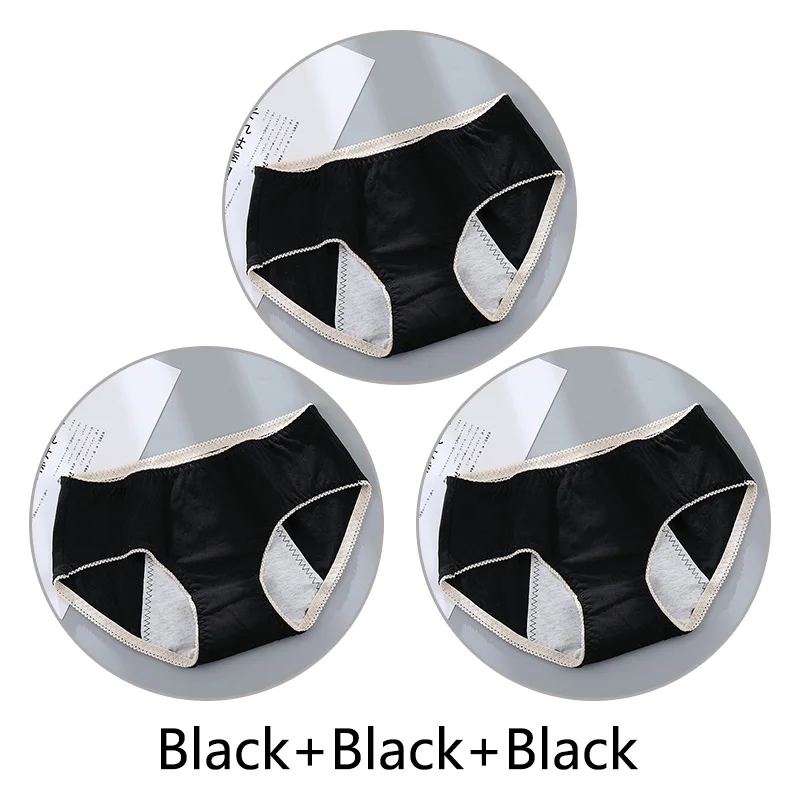 Black Black Black 3 шт. Женские Жаккардовые недержание менструальные трусики женские бесшовные мягкие непроницаемые шорты хлопок физиологический Preiod нижнее белье - Цвет: Black Black Black