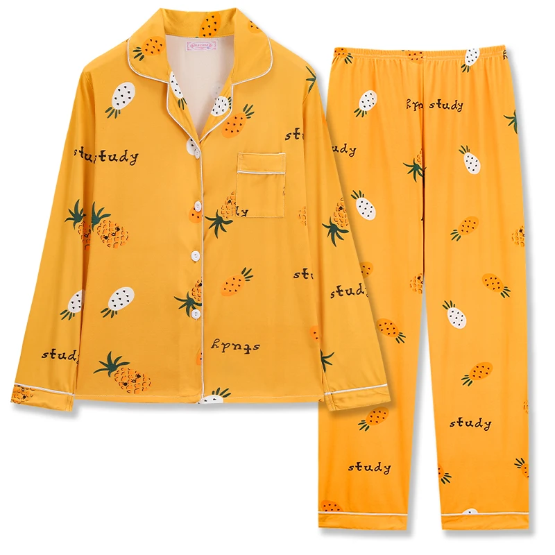 

fashion Women Pyjamas Cotton Autumn Winter new Long Tops Set Female Pajamas Sets NightSuit print Mother Sleepwear Sets for Women