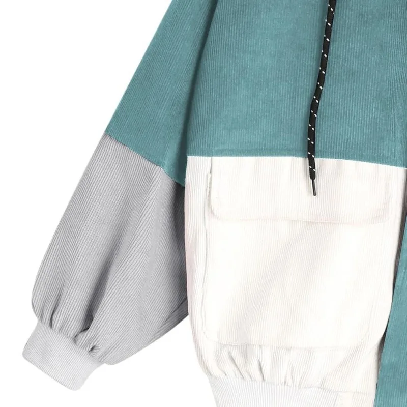 

Bella Philosophy Color Block Long Sleeve Corduroy Women Jacket Patchwork Autumn Women Jacket Plus Size Women Button Female Coat