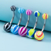 5pcs candy colors belly button ring acrylic navel bar piercing stud stainless steel barbell nombril for women body jewelry 14g