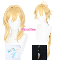 genshin impact traveler cosplay aether lumine blond wig cosplay hair accessories earrings heat resistant wigs a wig cap