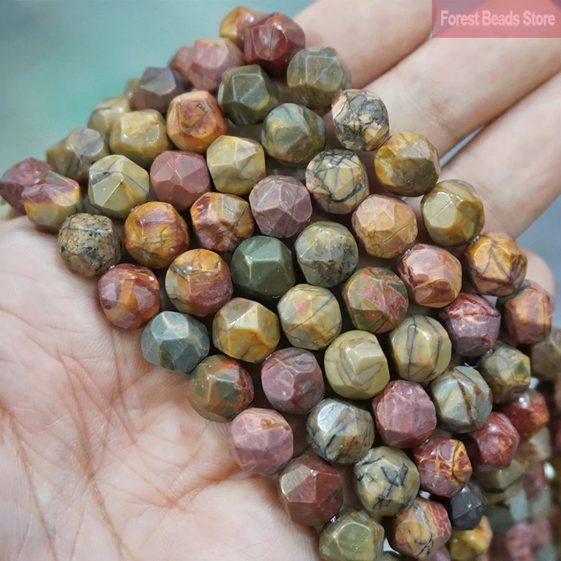 

Natural Stone Beads Faceted Picasso Jaspers Spacers Beads DIY Bracelet Necklace Charms for Jewelry Making 14" Strand 6 8 10MM