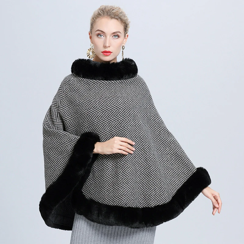 

New arrival fashion winter women's knit comfortable shawl warm thick soft loose striped vintage elegant holiday wild poncho