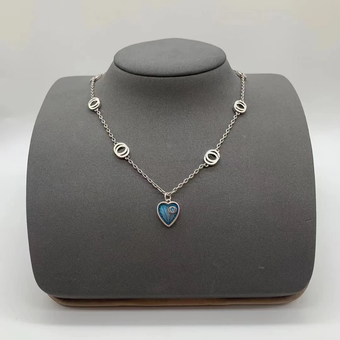 

Синее ожерелье из серебра S925 пробы, высококачественные ювелирные изделия в ретро стиле, оригинальный бренд 1:1, подарок на день рождения