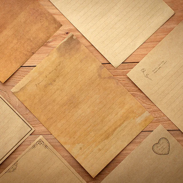 

12 Pieces Of Kraft Paper Retro Style Greeting Letter Paper / Writing Paper Office Supplies Set 2021 School Stationery Letter