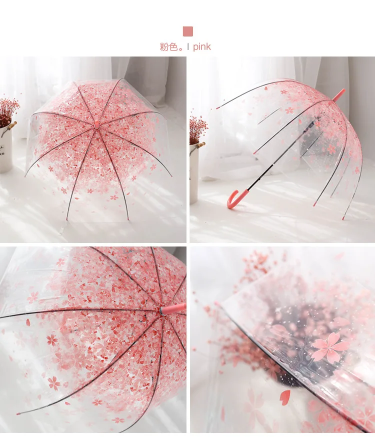 

Romantic Transparent Clear Flowers Bubble Dome Umbrella Half Automatic For Wind Heavy Rain Women Sun Umbrella