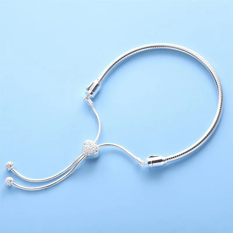 

100% 925 Sterling Silver Pan Bracelet Self Adjusting Heart Button Pan Bracelet Is The Most Popular Gift For Women