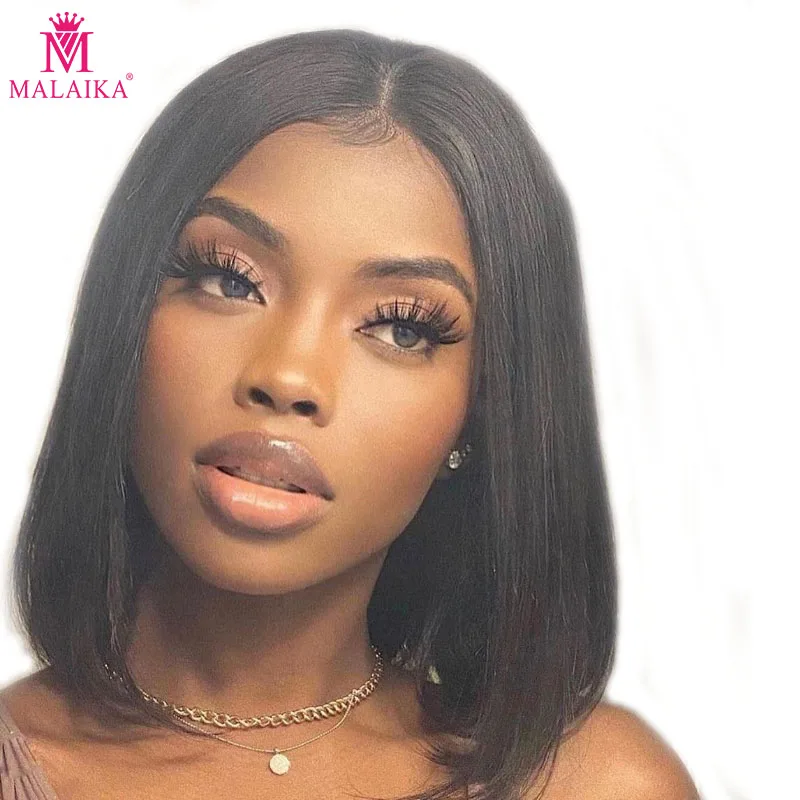 Malaika 4X4 Lace Closure Wigs Blunt Cut Bob Wig Brazilian Lace Front Human Hair Wigs Straight Remy Bob Wig With Baby Hair