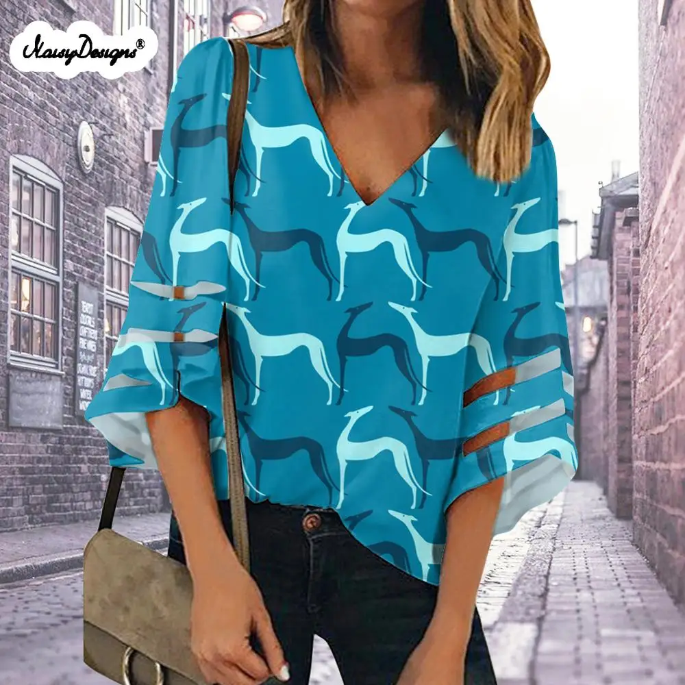 Noisydesigns Женские топы и блузки Blusas 2020 verano белая собака Грейхаунд принты размера