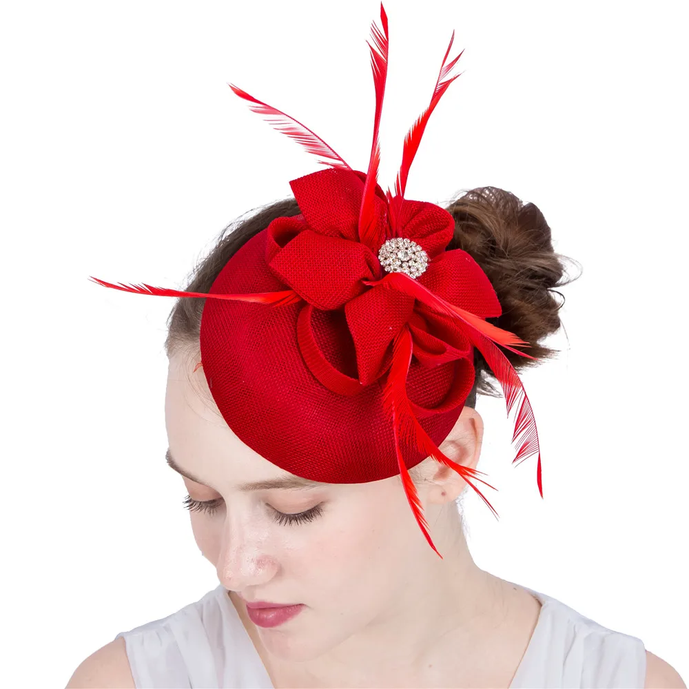 

Imitation Sinamay Wedding Fascinator Hat Event Occasion Headpiece Hairpin With Feathers For Women Headwear Church Party Race