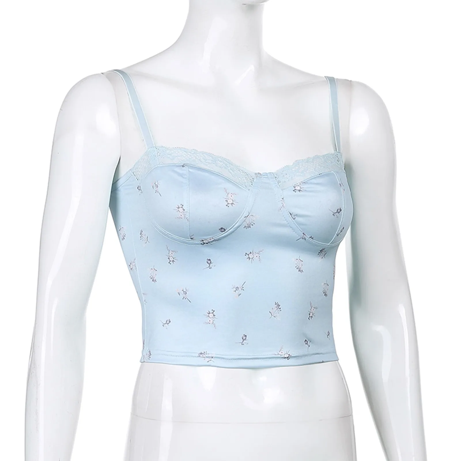 

Aesthetic Cute Flower Tops Women Clothes Sexy Lace Trim Vintage 90s Kawaii Clothes Structure Stitched V Neck Sexy Corset Top