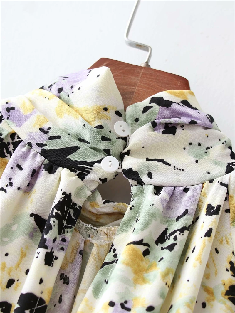 

Streetwear Women Splash Print Dresses 2021 Fashion Ladies Patchwork Elastic Dress Elegant Female Chic Ruffles Mini Dresses