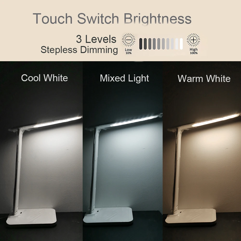 10w led desk lamp with phone wireless charger usb charging port dimmable eye caring office lamp for work folding design free global shipping