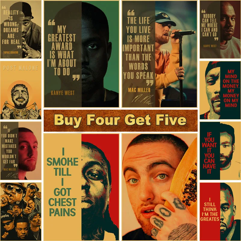 

Eminem Vintage Posters Hip Hop Rapper Singer Post Malone Retro Poster Kraft Paper Decorative Painting Room Bar Wall Sticker