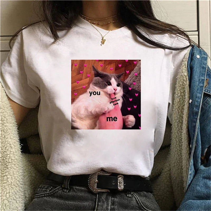 

Girls T-shirt Female Short Sleeve Kawaii Dogs Cats Graphic Print Streetwear White T-shirt Fashion Funny Animal Harajuku T-shirt