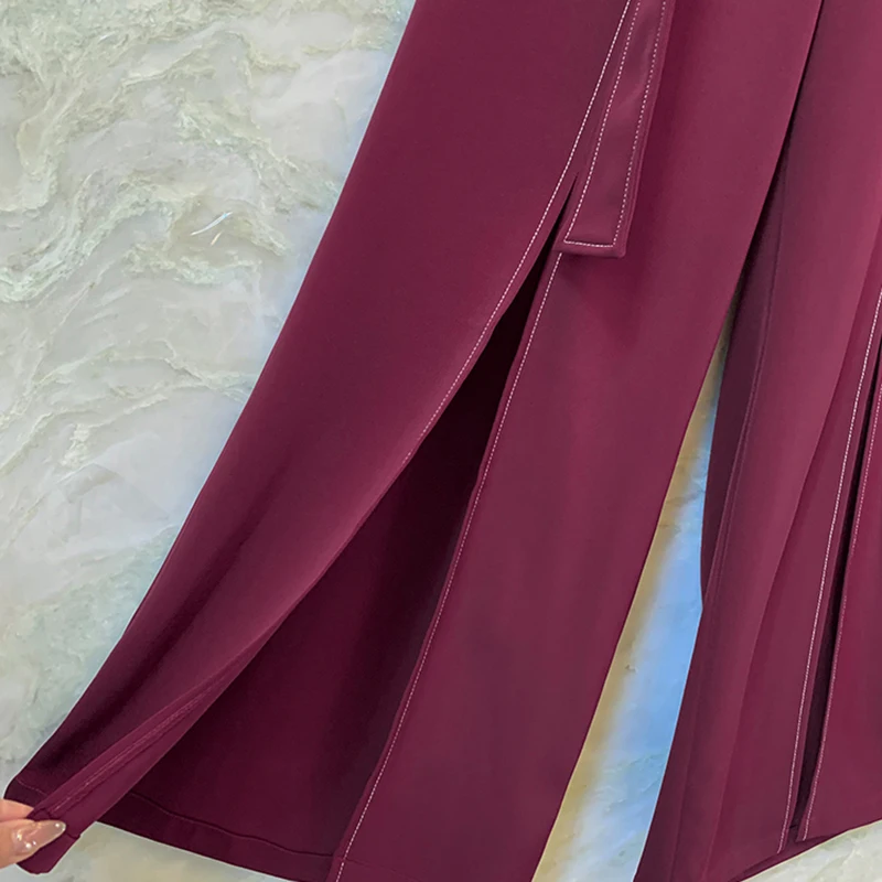 

ECRURANI Patchwork Side Split Pant For Female High Waist Full Length Minimalist Women's Flare Leg Pants 2021 Fashion New Clothes