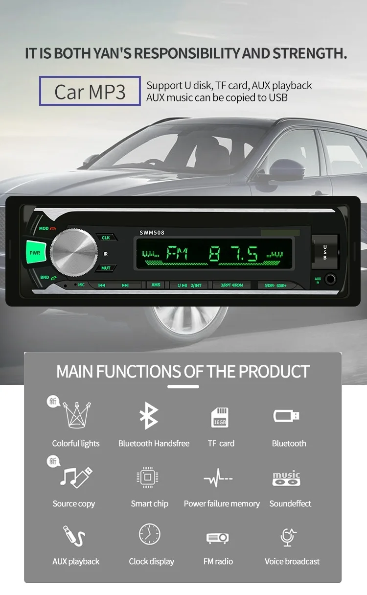 Автомагнитола 1 Din Bluetooth автомобильная стереосистема FM Aux-вход приемник SD USB MP3 MMC WMA