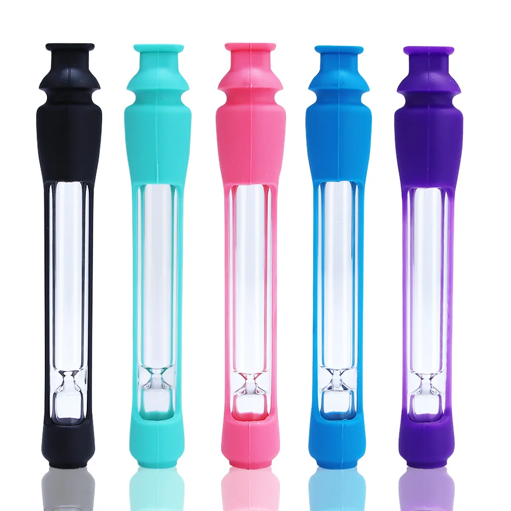 

One Hitter Octo Taster Oil Burner 4"12mm Silicone Filter Nozzle Resistant Glass Weed Pipes Hand Smoking Pipe Smoke Accessories