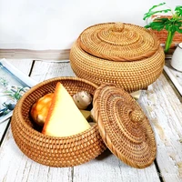 round rattan boxes with lid hand woven multi purpose wicker tray 11 inch picnic food bread table storage basket