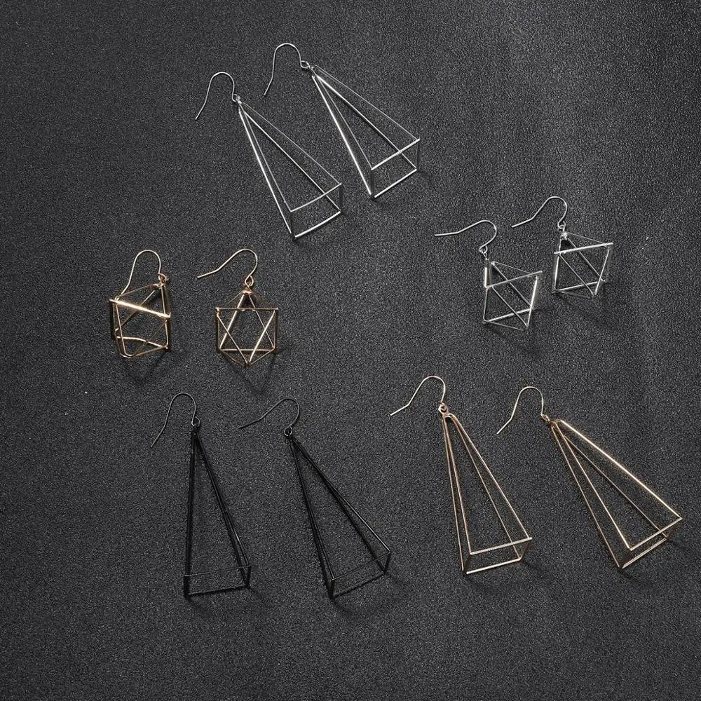 Модные темпераментные полые треугольные пирамиды висячие серьги геометричные