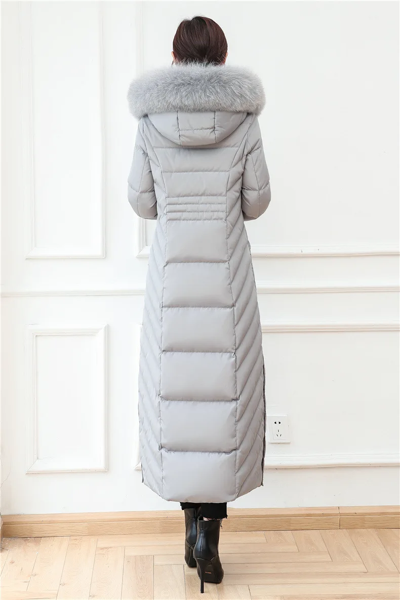 S- 4XL plus size Winter over the knee X-long 90% Duck down coat female X-Long thick warm Down Jacket real fox fur Parkas F442