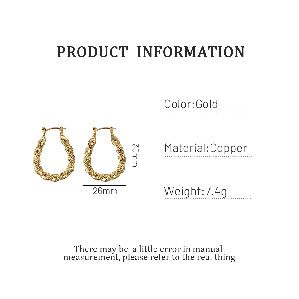 

Monlansher Delicate Geometric Flat Twist Hoop Earrings Gold Color Metal Earrings for Women Vintage Statement Earrings Jewelry