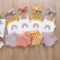 tonsen newborn baby girl clothes 3pcs set summer cotton rainbow embroidered sleeveless camisoleshortsheadwear infant costumes