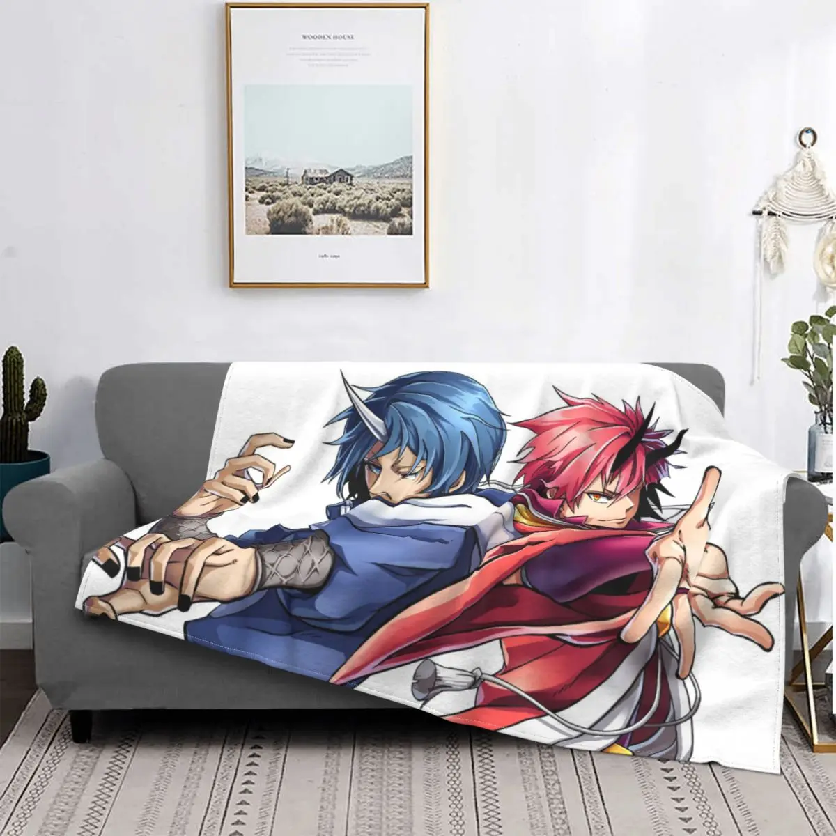 

Manta de franela roja y azul para ropa de cama de invierno, nueva manta de fantasía reencarnada como Slime Shion, cálida