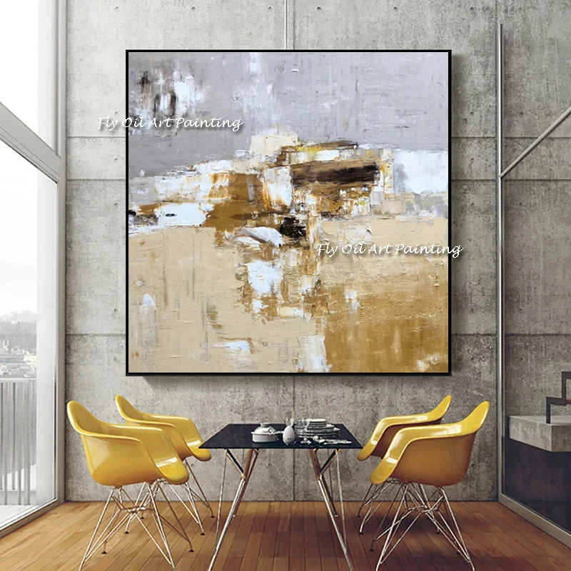 

100% Искусственные настенные картины ручной работы для украшения гостиной, золотой, белый, серый цвет, рисунок, Безрамные Картины