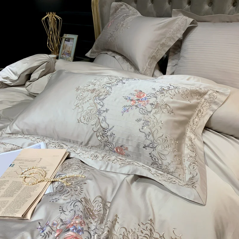 

600TC Egyptian Cotton European Style Embroidery Duvet Cover Set Pillow Cases Flat/Fitted Sheet Duvet Cover