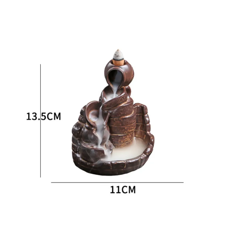 Ceramic Retro Backflow Incense Burner Smoke Waterfall Stick Holder Hand Carved Gourd Censer Home Decor + 20pcs Cones | Дом и сад