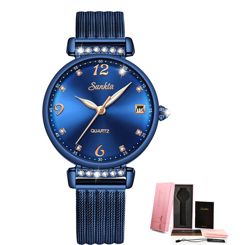 Montre Femme 2019 SUNKTA женские часы Лидирующий бренд Роскошные тонкие с календарем
