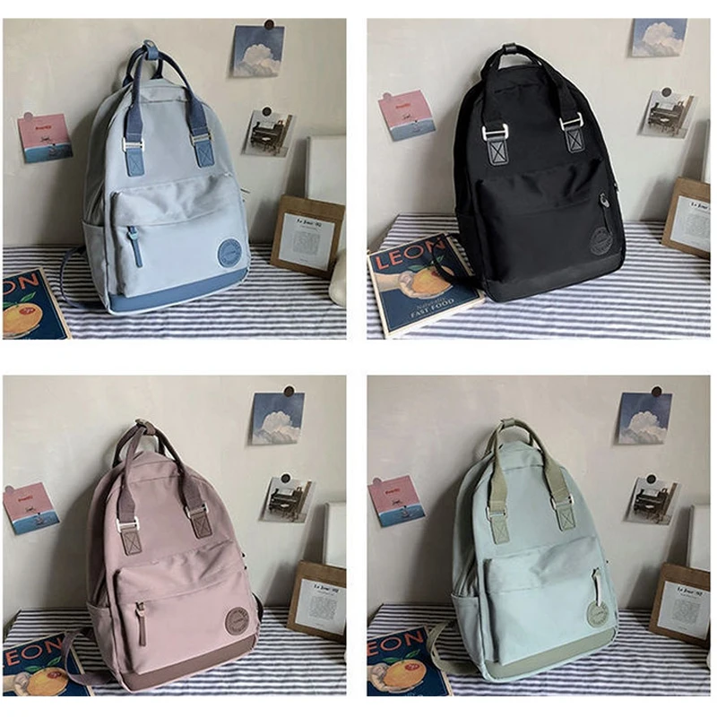 

Women Backpack for Teenage Girls School Bag Pink Nylon Solid Portable Back Pack School Fresh College Style Student Backbag Youth