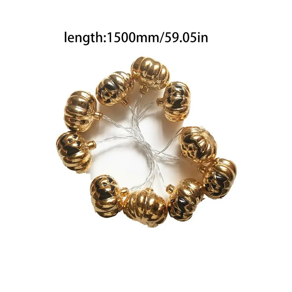 

10 Heads 1.5m LED Light String Electroplating Pumpkin Lights Battery Halloween Decoration Night Light Hanging Decor Lanterns