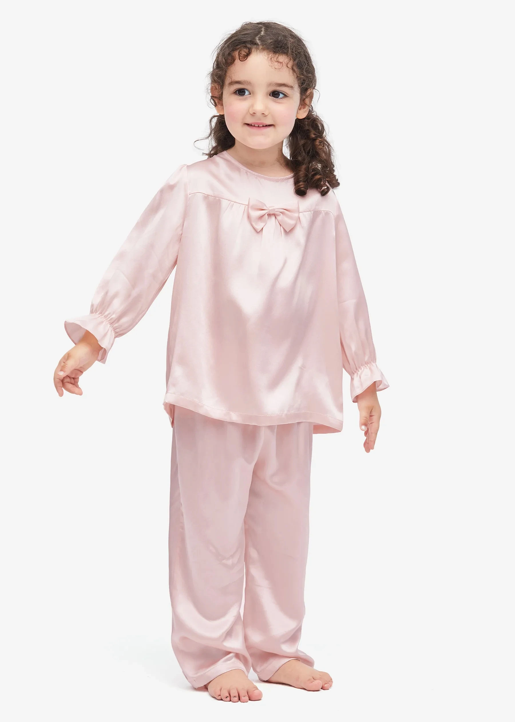

Classic Silk Pajamas For Kids With Bow Sleepwear Set Long Sleeve Loungewear Children Nightwear