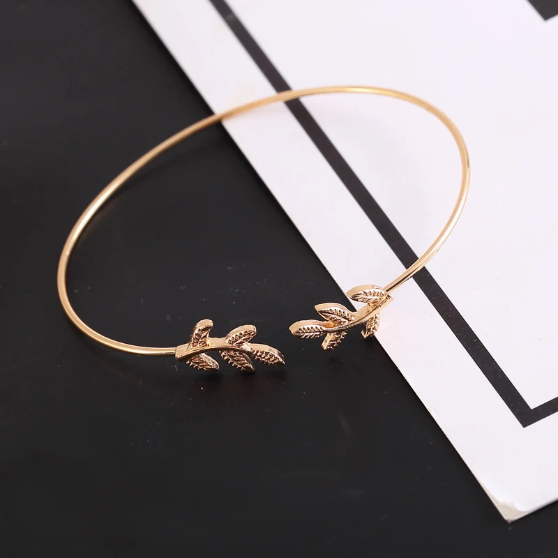 

Simple Gold Leaf Round Crystal Gold Bangles for Women Boho Adjustable Charm Fashion Bracelet Bangle Set Party Bracelet