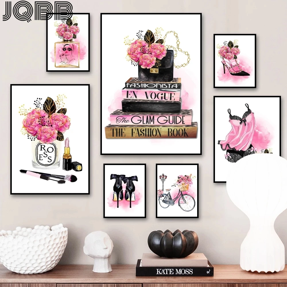 

Perfume Lipstick Fashion Bag Book High Heels Art Canvas Painting Nordic Posters And Prints Wall Pictures For Living Room Decor