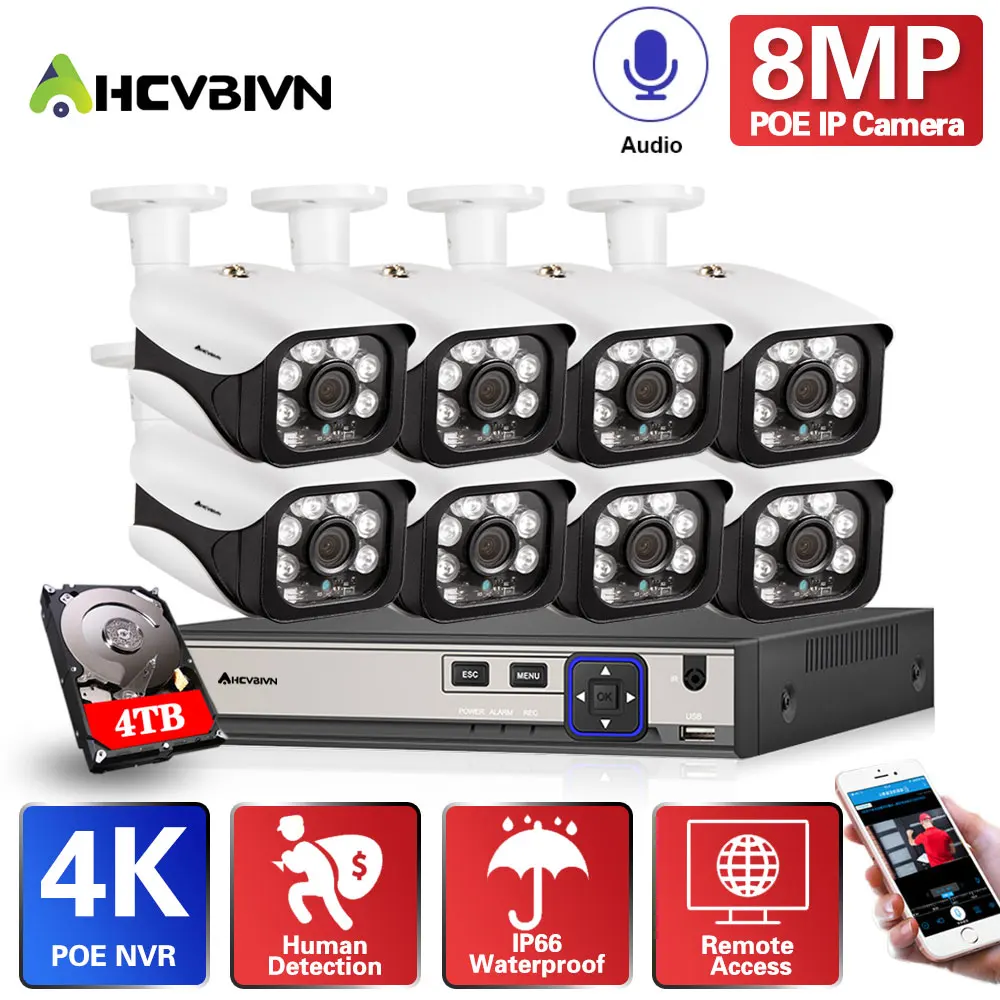 

AHCVBIVN HD H.265 8MP SONY CCTV Video Surveillance Kit 8CH POE NVR 3840*2160 4K Outdoor POE IP Cameras ecurity Camera System Set