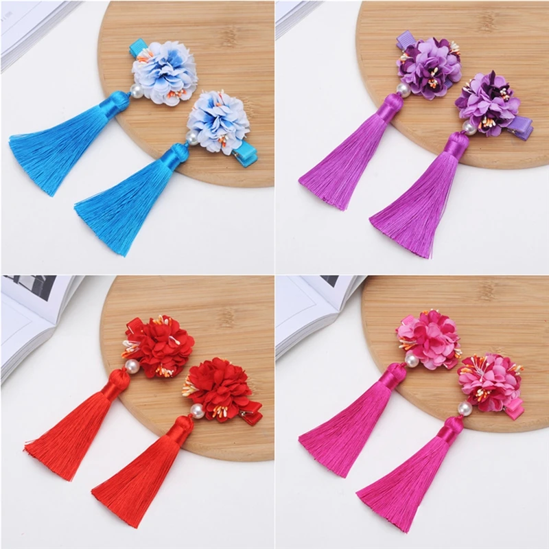 

2022 New Multi Style Girls Hair Clips Chinese Traditional Princess Tassels Flower Hairpins Children Kids Girls Hair Accessories