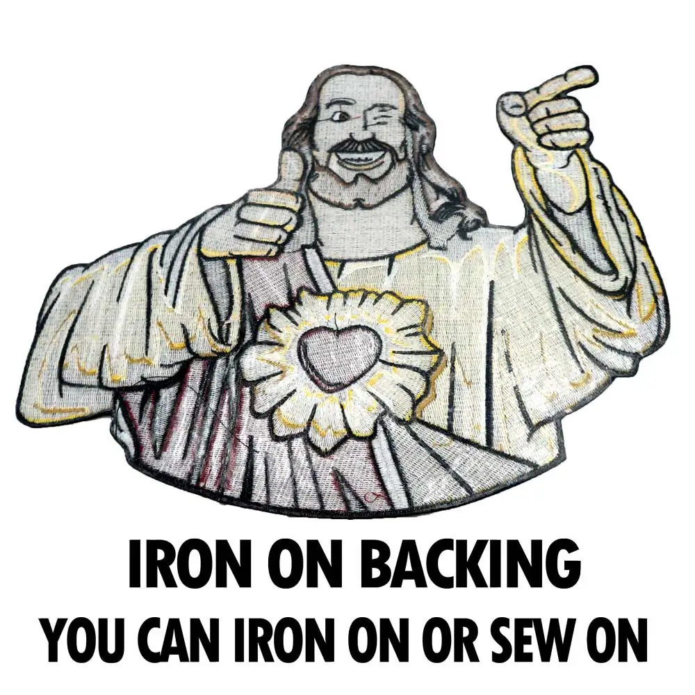 CUTE FUNNY LARGE Jesus Christ Embroidered Patch Iron ON BACKING For Clothing VEST