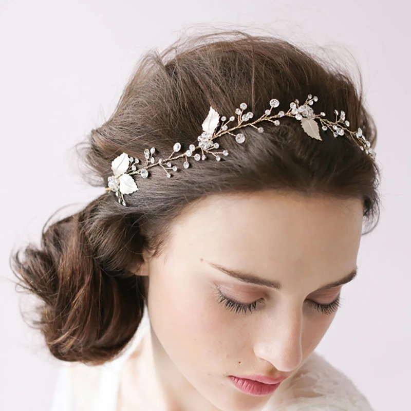 Винтажные золотые серебряные стразы с листьями хрустальные украшения для волос