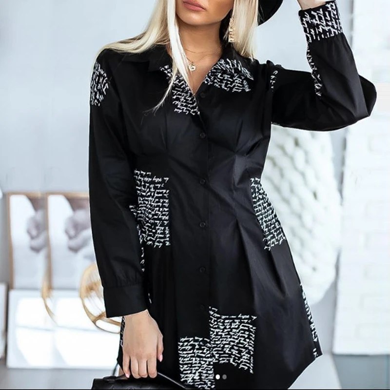Женская Длинная блузка с буквенным принтом элегантная повседневная V-образным