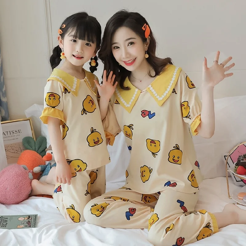 Хлопковые одинаковые комплекты для семьи Летние детские пижамы с короткими