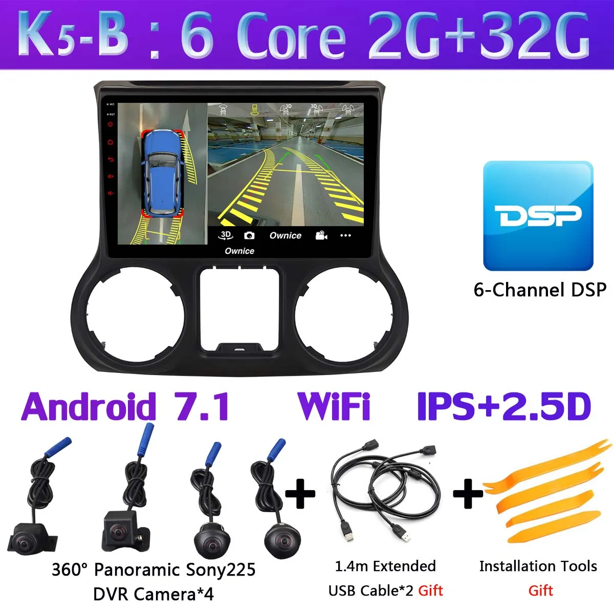 K5-B Панорамная камера 360 ° 4G LTE WiFi Android 9,0 4+ 64G gps CarPlay SPDIF DSP автомобильный Радио плеер для Jeep Wrangler 3 JK 2011 - Цвет: K5-B