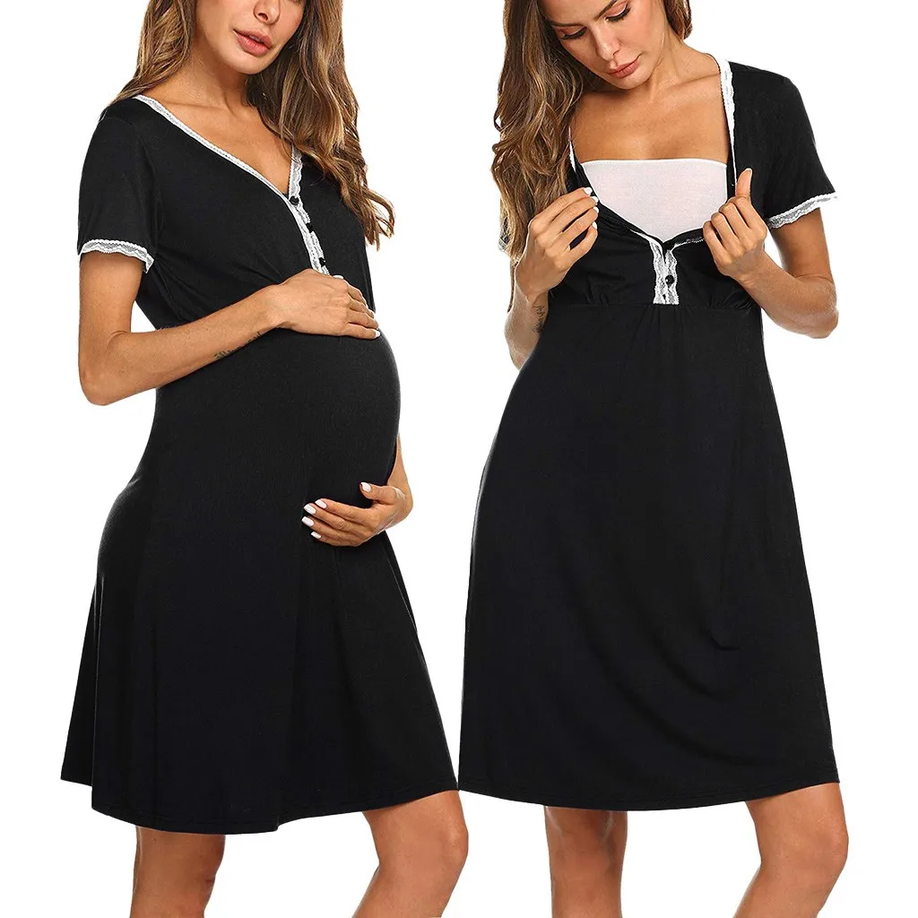 

Платье для беременных женщин одежда для сна с коротким рукавом платье для кормления грудью ночные рубашки Одежда для беременных пижамные п...
