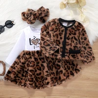 baywell 3pcs autumn baby girls clothes letter print long sleeve dress fashion leopard coat headband infant girl clothing set