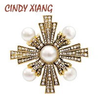 cindy xiang vintage gold color rhinestone and pearl cross brooches for women baroque style brooch pin coat accessories elegant