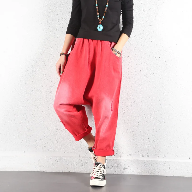 Джинсы шаровары BF в стиле хип хоп мешковатые из денима с прямой мотней ковбойские