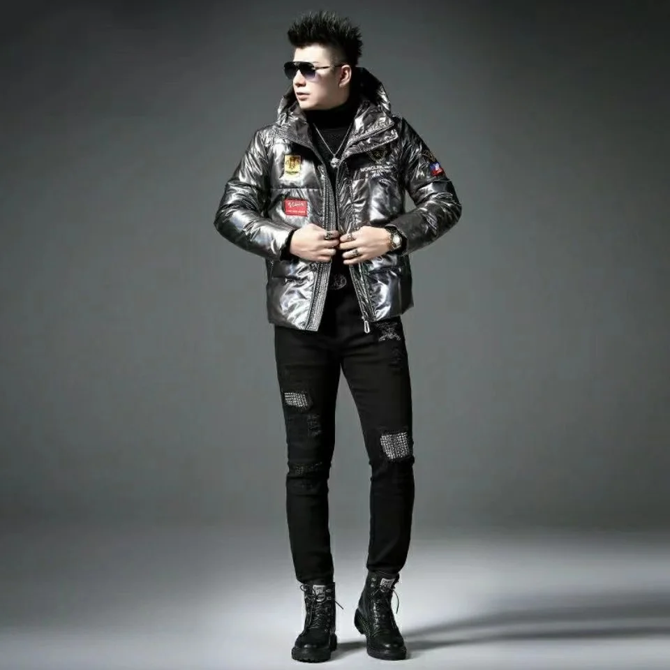Men'S Down Jacket 2021 New Winter Hooded Down Jacket Colorful Bright Surface Warm Top Korean Version Of White Duck Down Jacket