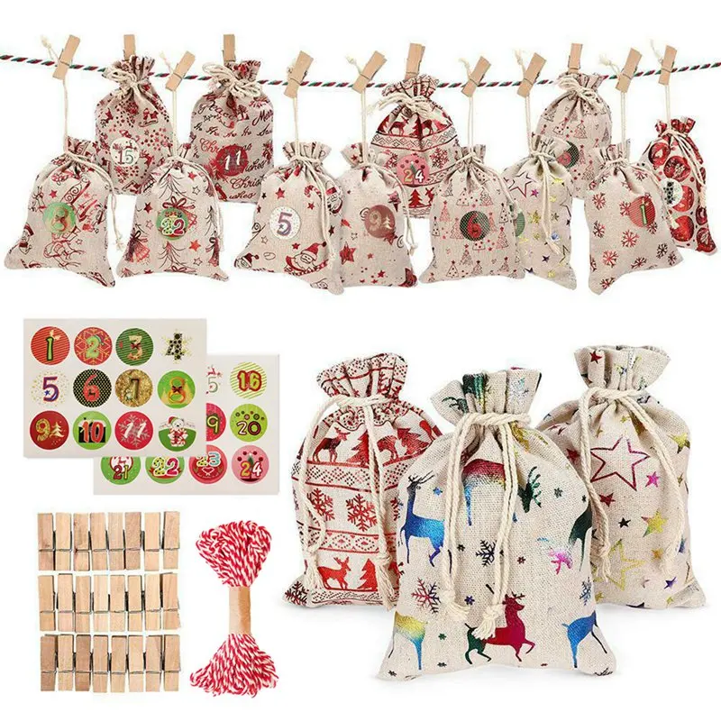 

Christmas Advent Calendar Candy Bag Merry Christmas Decor for Home 2020 Christmas Tree Ornament Xmas Gifts Navidad New Year 2021